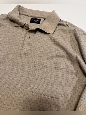 Haggar TanTextured Polo Long Sleeve Shirt